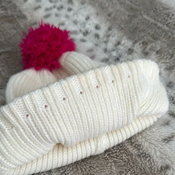 Barbie Cream Beanie with Pink Pom Pom - Picture 4 of 5
